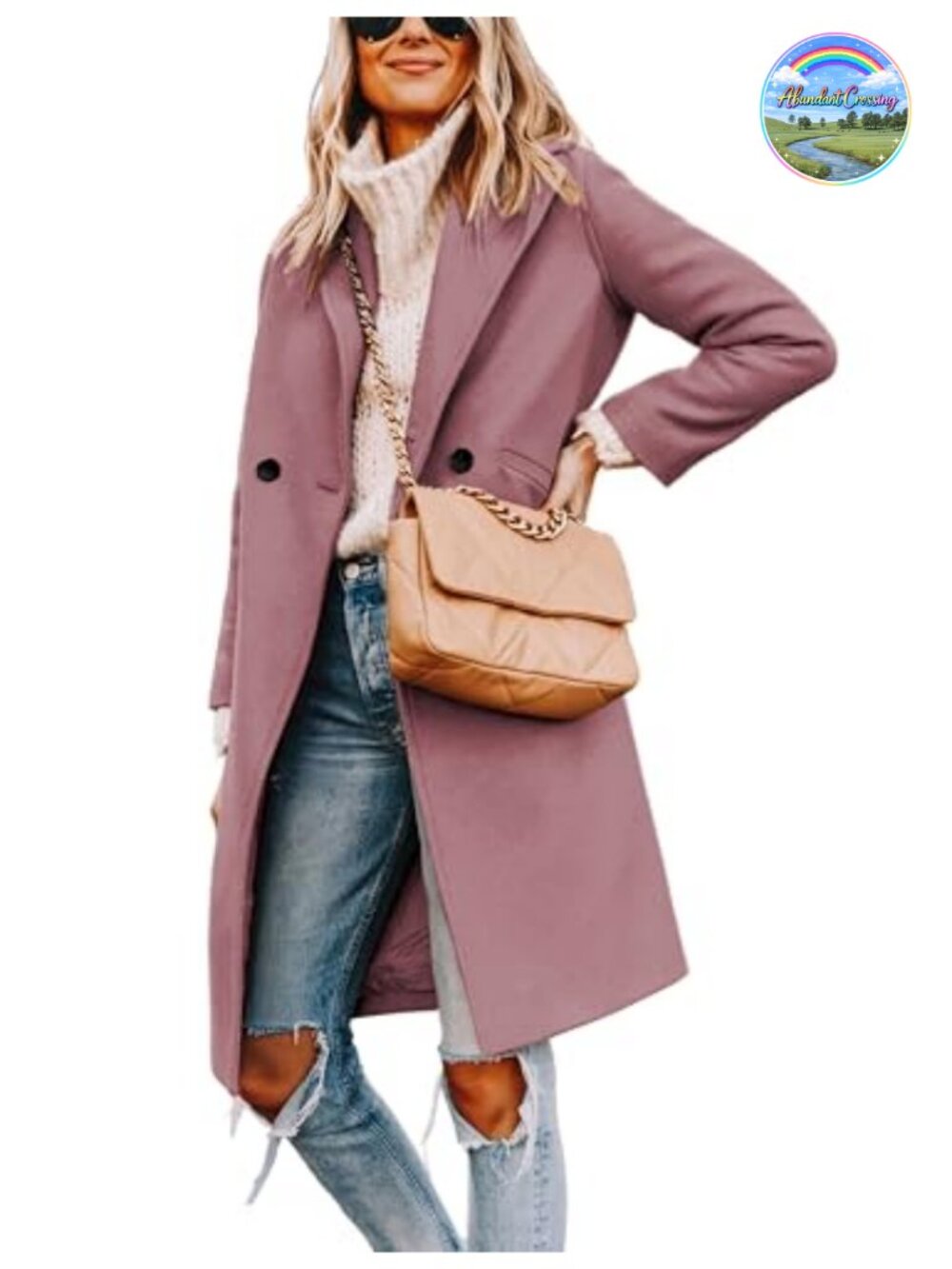 Wool Blend Pea Coat Long Sleeve Notch Collar Knee Length Winter